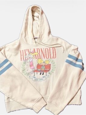 Girls Nickelodeon Hey Arnold! Cream Hoodie with Blue Stripes